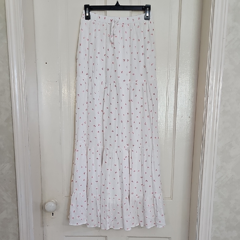 Pink Lily Floral White Maxi Skirt
